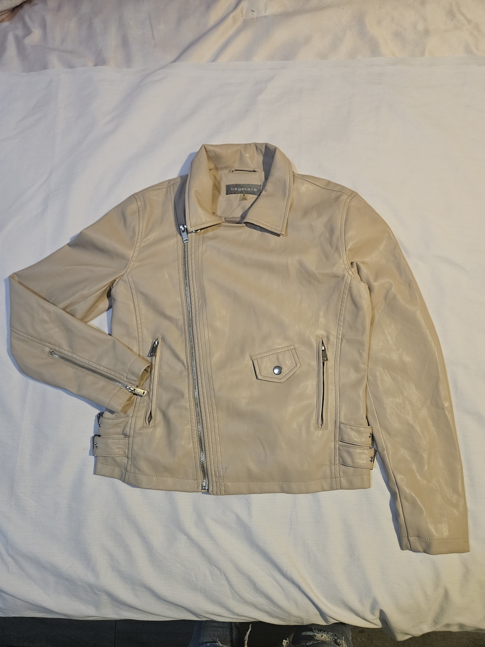 bagatelle Beige Leather Bomber Jacket
